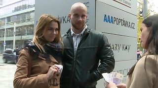 Amazing Busty Teen and Her BF Gets Money for Public SEX